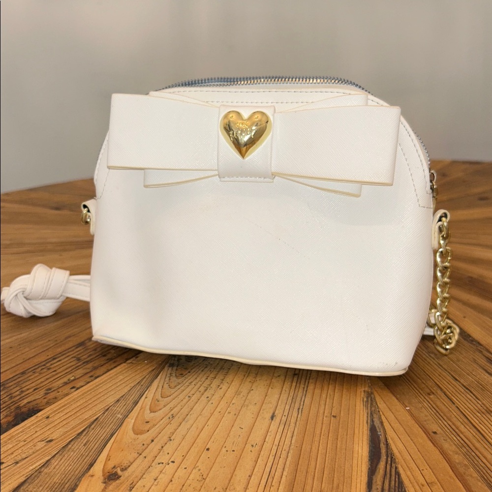 Betsey Johnson Heart-Embellished Ivory Bag